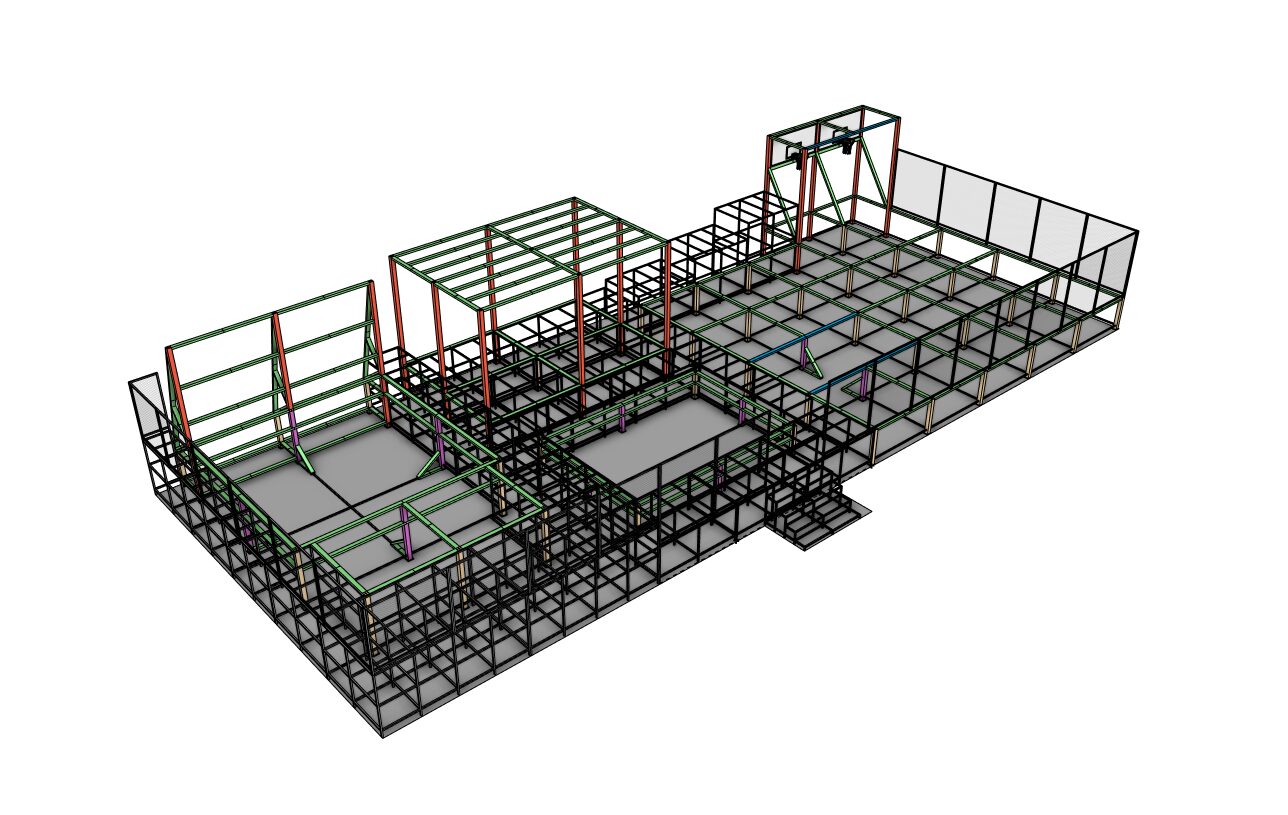 Estrutura metálica de um centro de diversão indoor em projeto